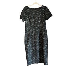 Mes Amies Boutique Black Tweed Dress Teal & White Accents Career Cocktail